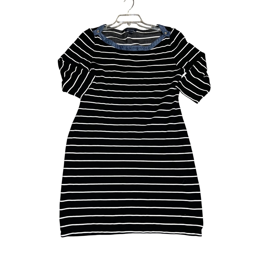 Tommy Hilfiger Striped Boat Neck Dress Denim Collar 3/4 Sleeve Women's Size L - Picture 6 of 9